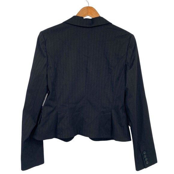 Express Design Studio Womens Blazer 12 Black Pinstripe Cropped Jacket Tailored - Picture 2 of 16
